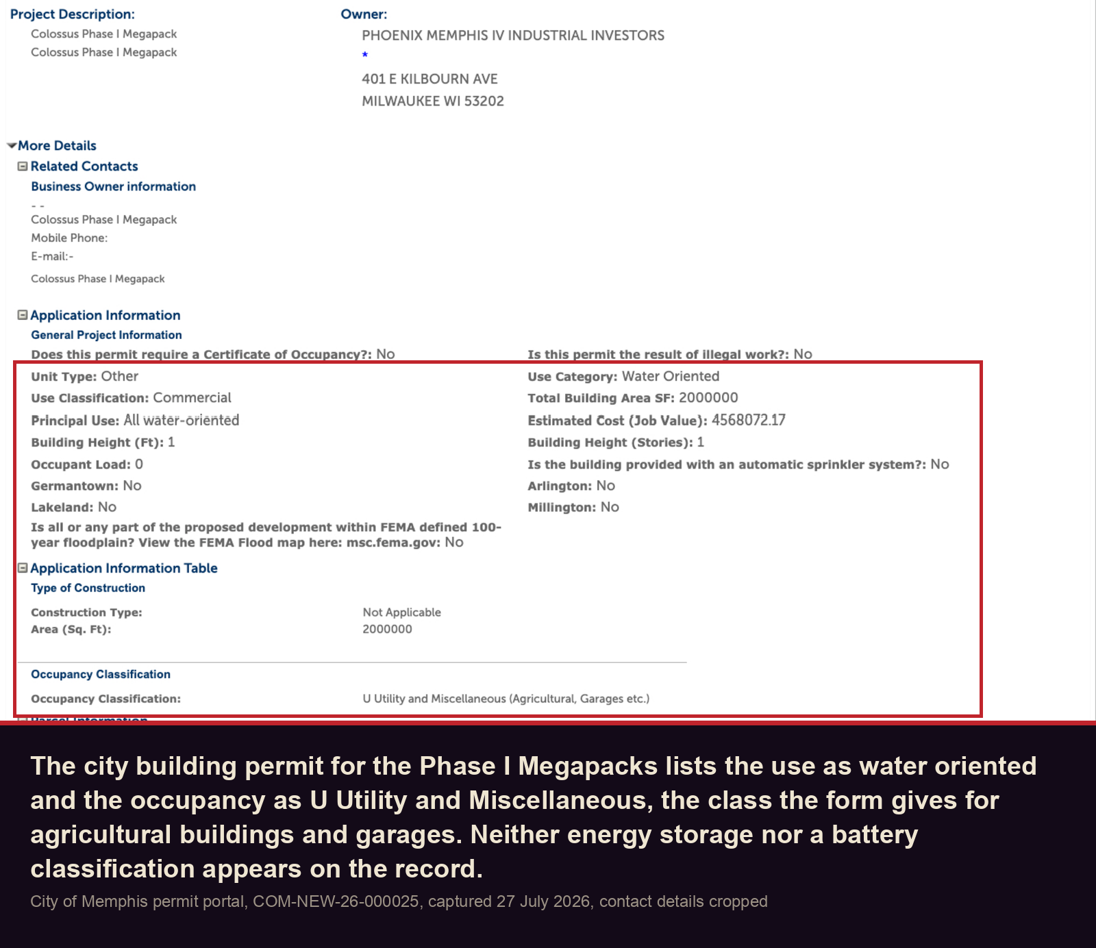 The Phase I Megapack building permit