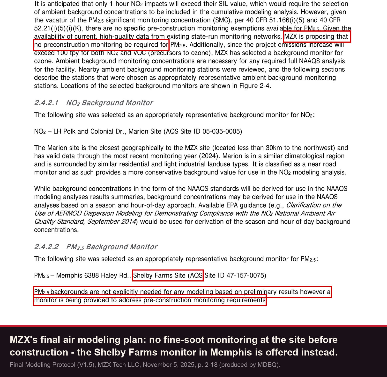 The modeling plan proposes no fine-soot monitoring at the site