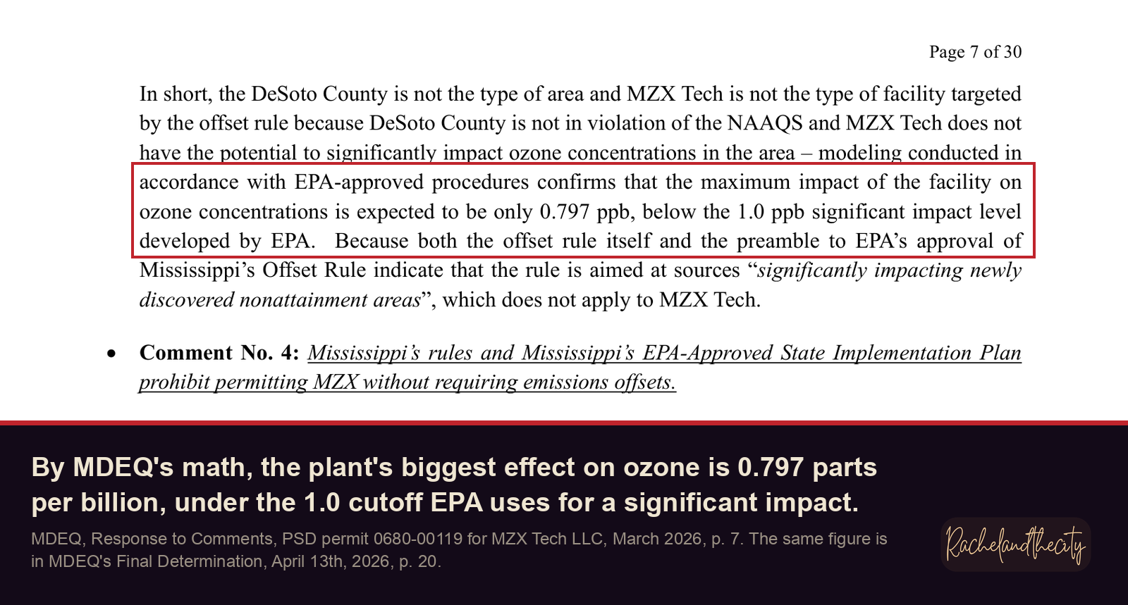 MDEQ: the plant's ozone impact is 0.797 parts per billion, under the 1.0 cutoff