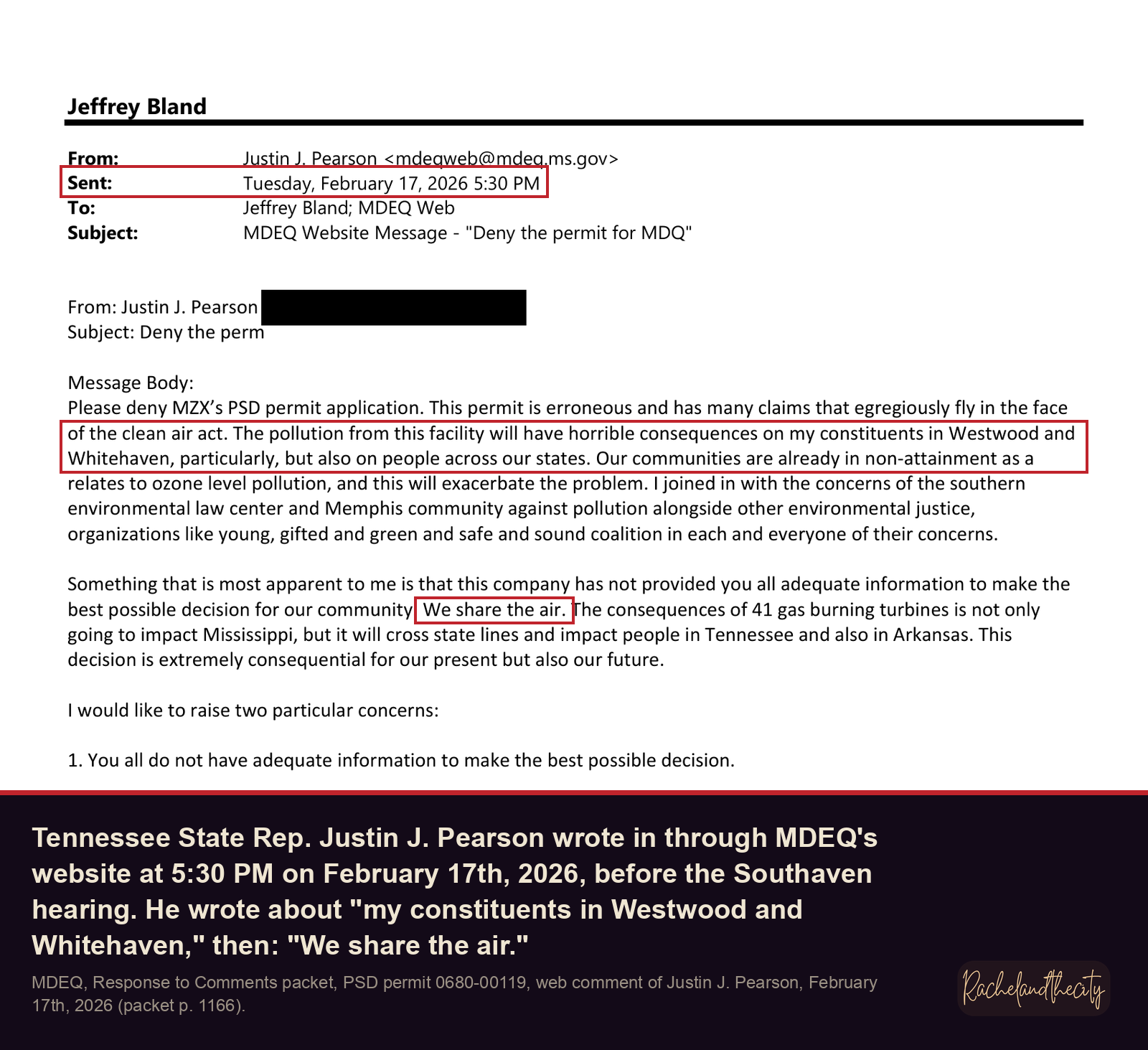 Rep. Justin J. Pearson's web comment: We share the air
