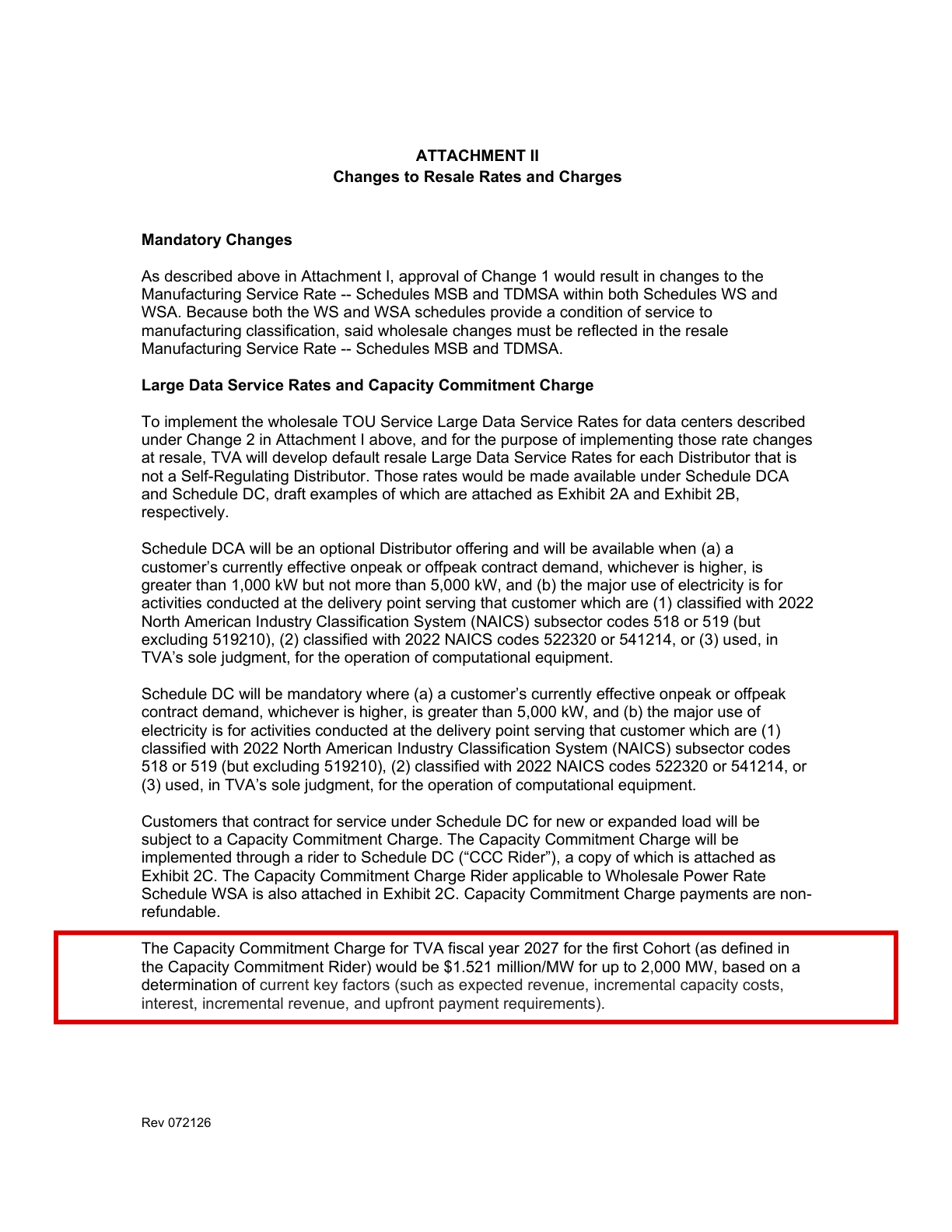 TVA board, August 20, 2026: the Capacity Commitment Charge, $1.521 million per MW